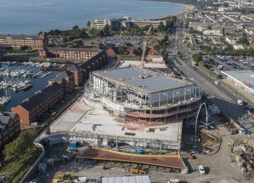 Aerial view of the Arena topping out